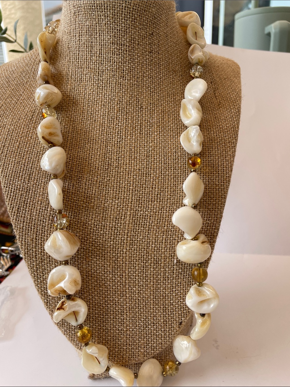 Handcrafted Cream tumbled Shell-Bead Necklace - Elegant Women’s Jewelry